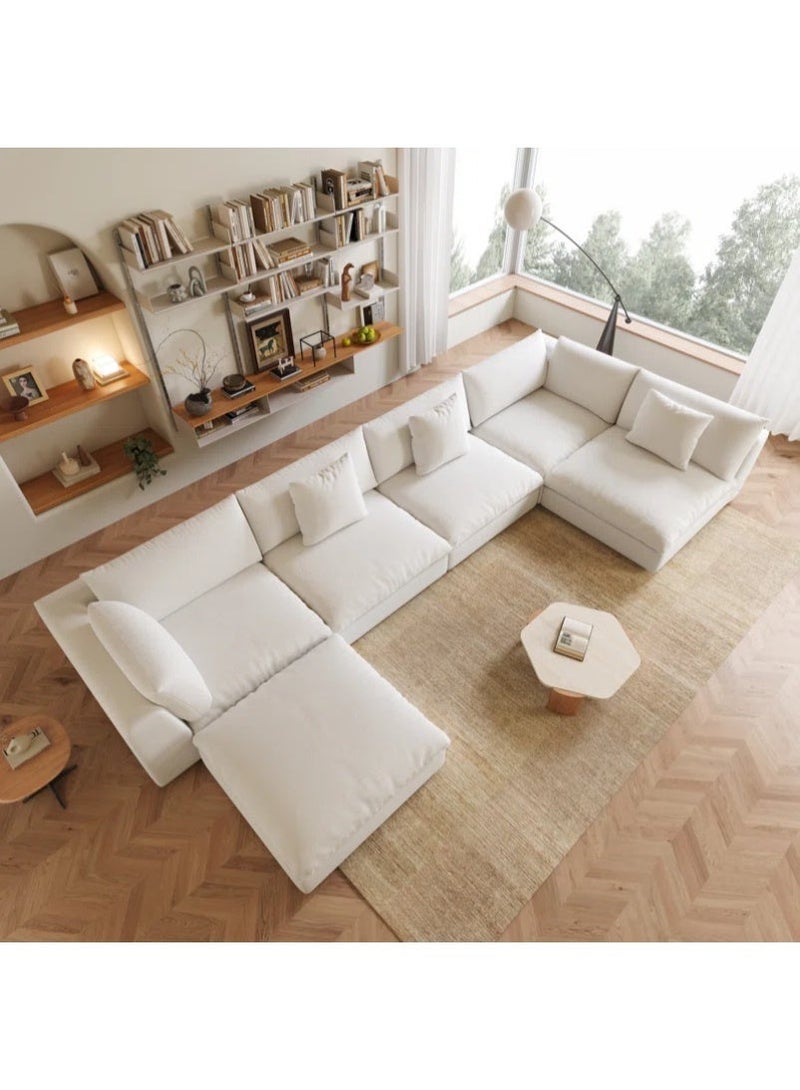 الزخارف للمفروشات كنبة زاوية على شكل U من 6 قطع بتصميم كلاود مع وسائد مجانية – لون أبيض، أغطية قابلة للإزالة والغسل، جلوس عميق لغرفة المعيشة (398×200×70 سم) - Image 1